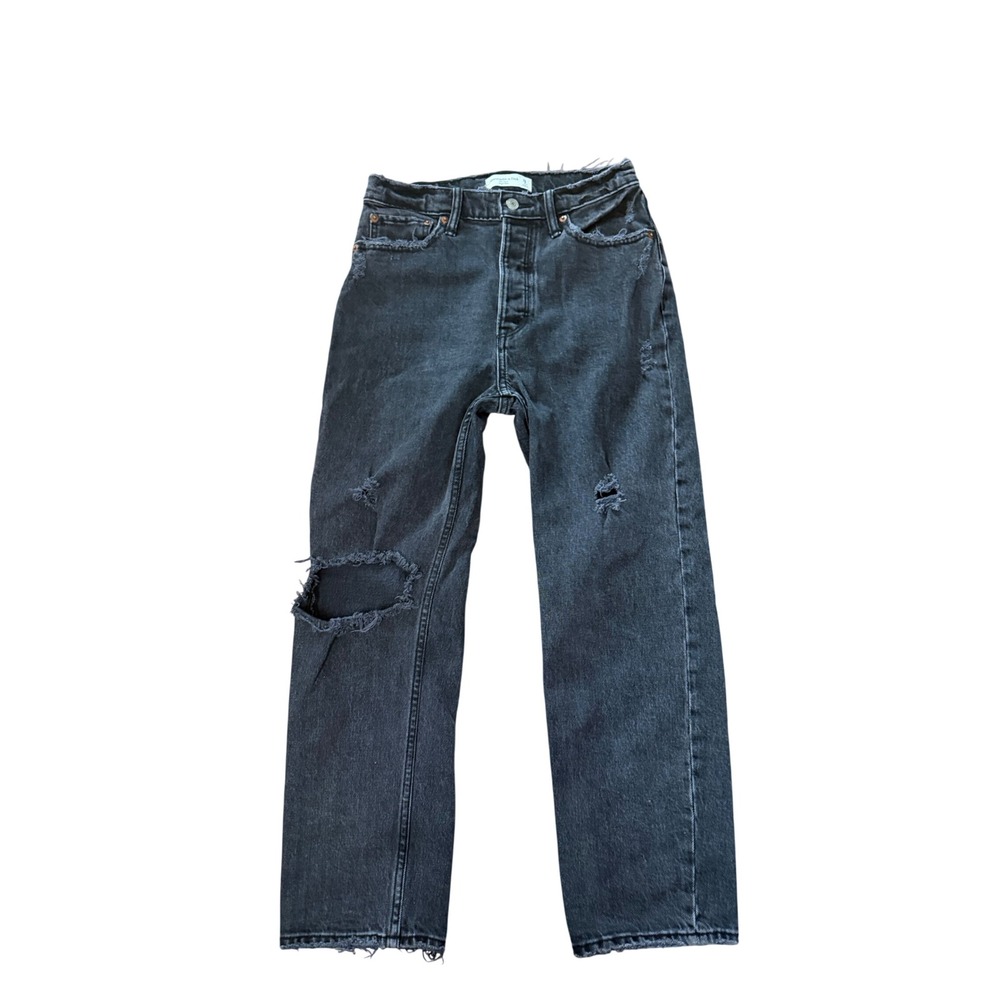 Abercrombie & Fitch The Dad High Rise Distressed Straight Jeans Washed Black 26R